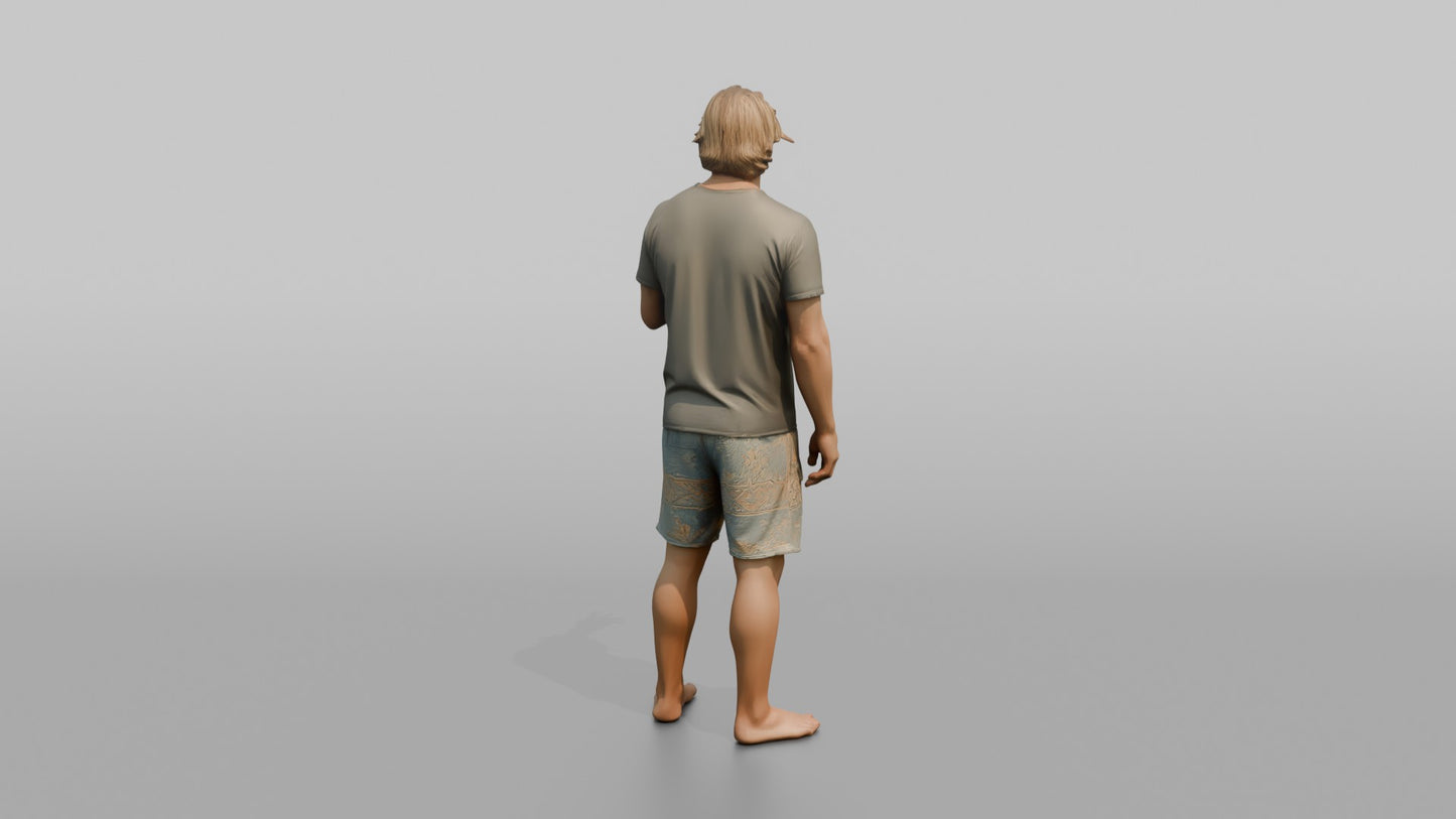 Surfer Mid-Conversation on the Beach
