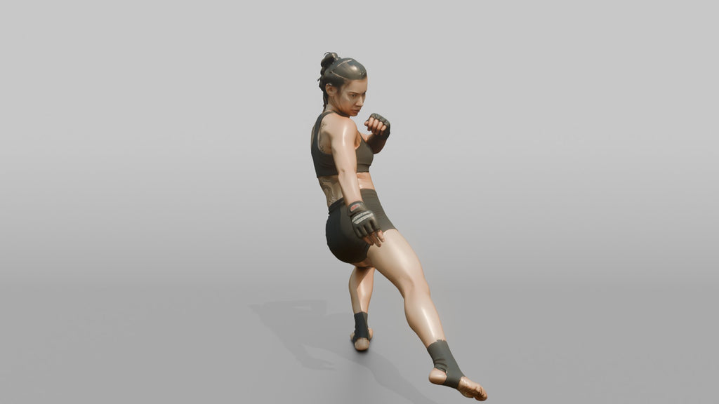 MMA Fighter Low Sweeping Leg Kick with Dynamic Balance