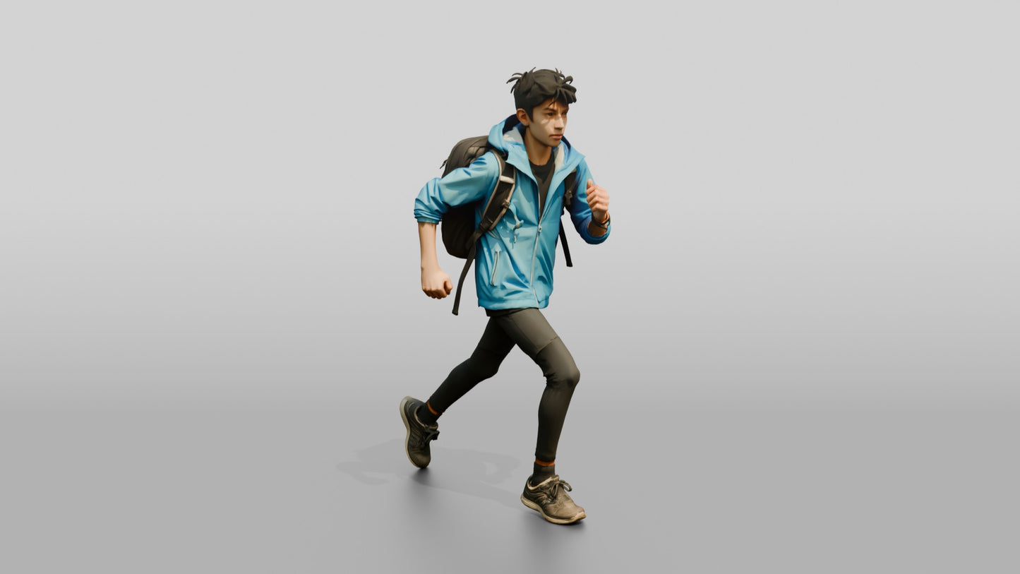 South Asian Teen Boy Running with Backpack