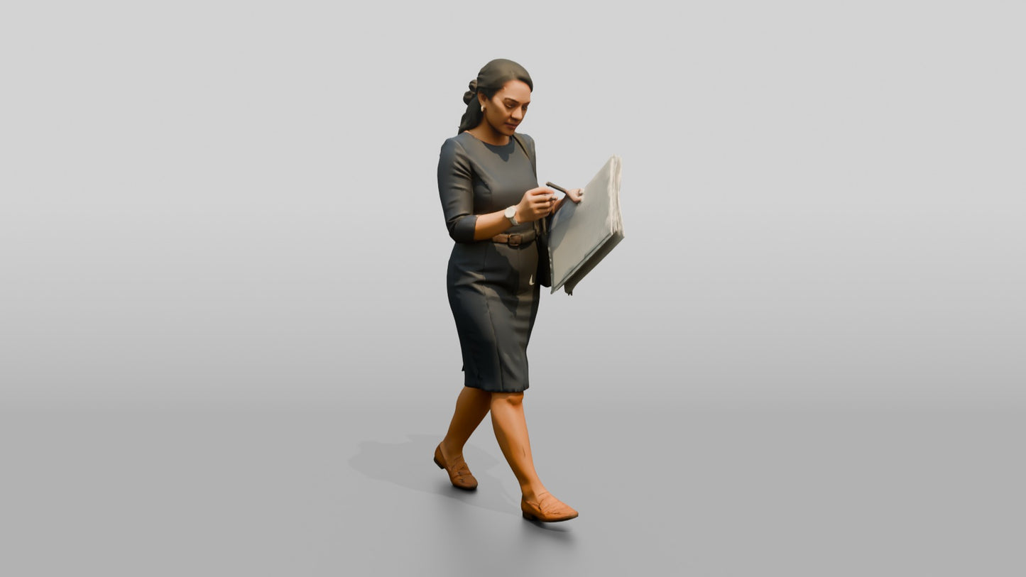 Businesswoman Walking with a Blueprint