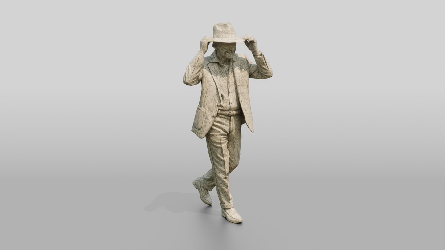 Elderly Slender Italian Gentleman Adjusting His Panama Hat