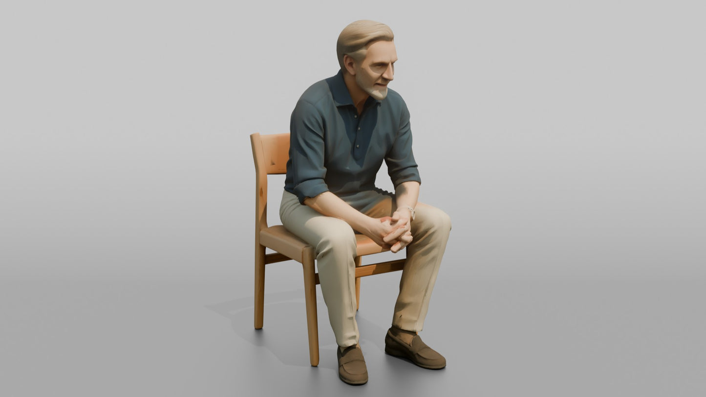 British Gentleman Seated in Linen Trousers and a Polo Shirt