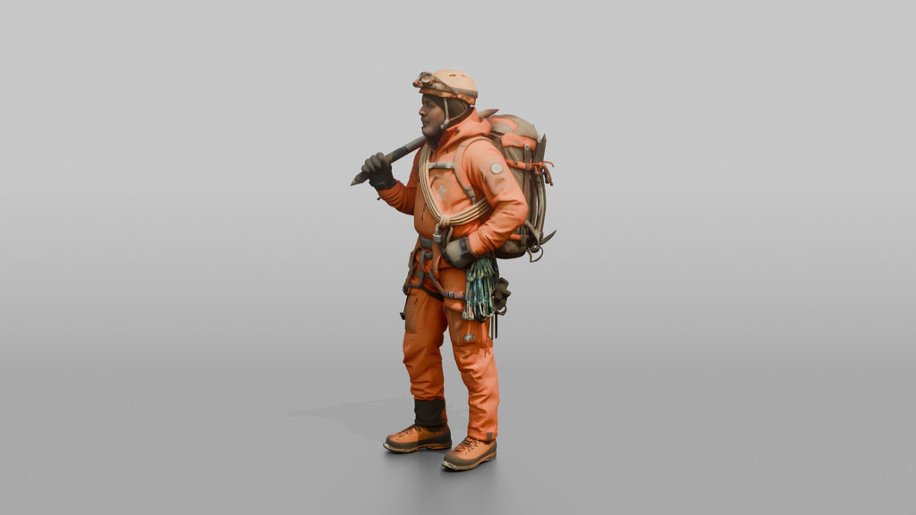 Mountaineer with an Ice Axe on His Shoulder