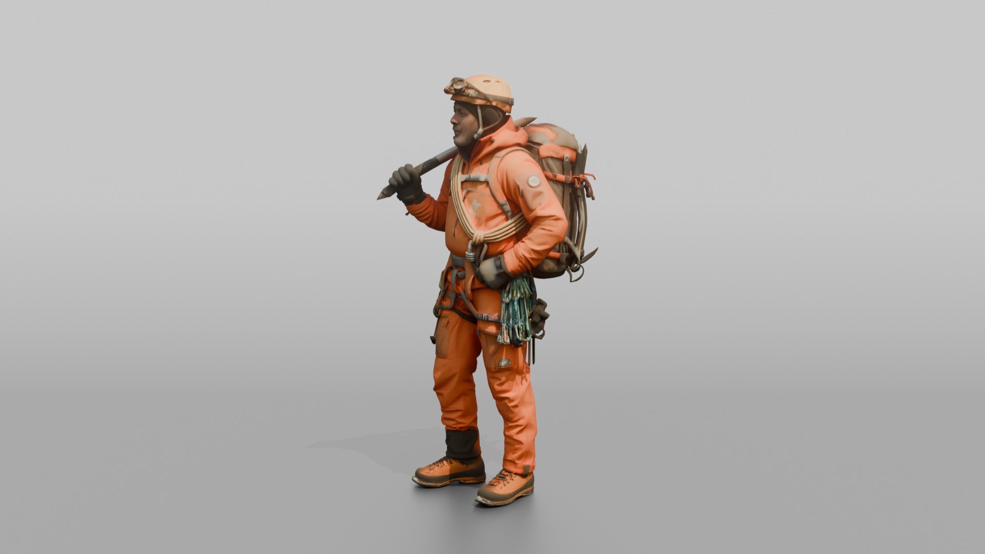 Mountaineer with an Ice Axe on His Shoulder