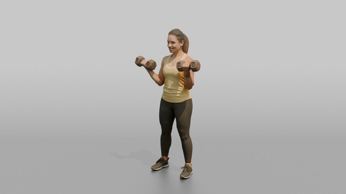 Weightlifter Woman Curling A Pair Of Dumbbells Simultaneously - 3D character model, view 4