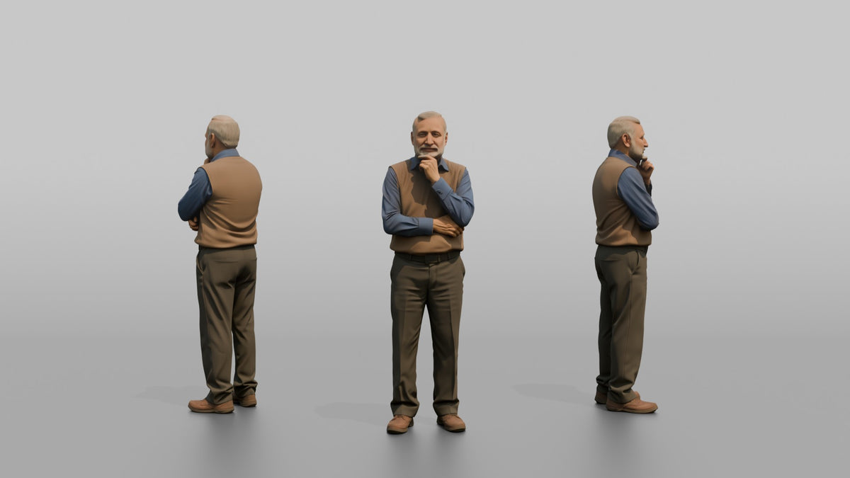 Man Customer Looking Off To The Side Thoughtfully - 3D character model, view 1