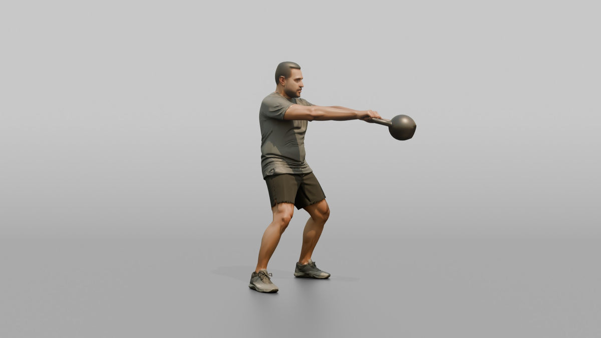 Weightlifter Man Performing A Kettlebell Swing - 3D character model, view 2