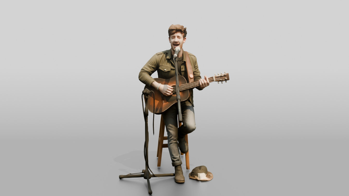 Street Busker Playing Acoustic Guitar