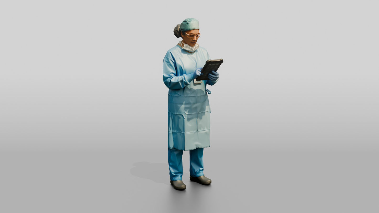 Middle-Aged Hispanic Woman Doctor with Tablet