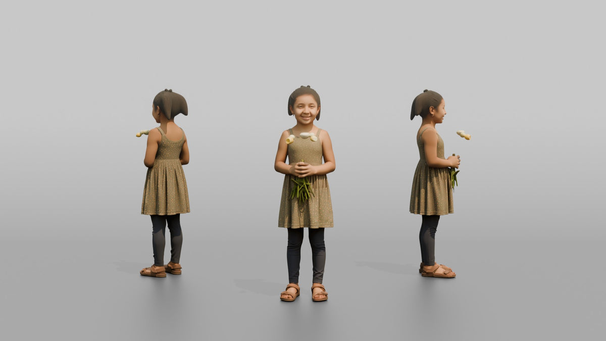 Daughter Holding A Handful Of Picked Flowers - 3D character model, view 1