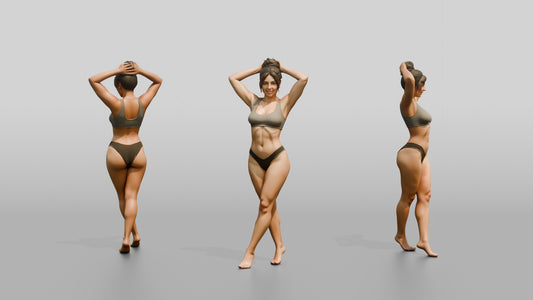 Woman in Black Two-Piece Swimsuit with Arms Raised - 3D character model