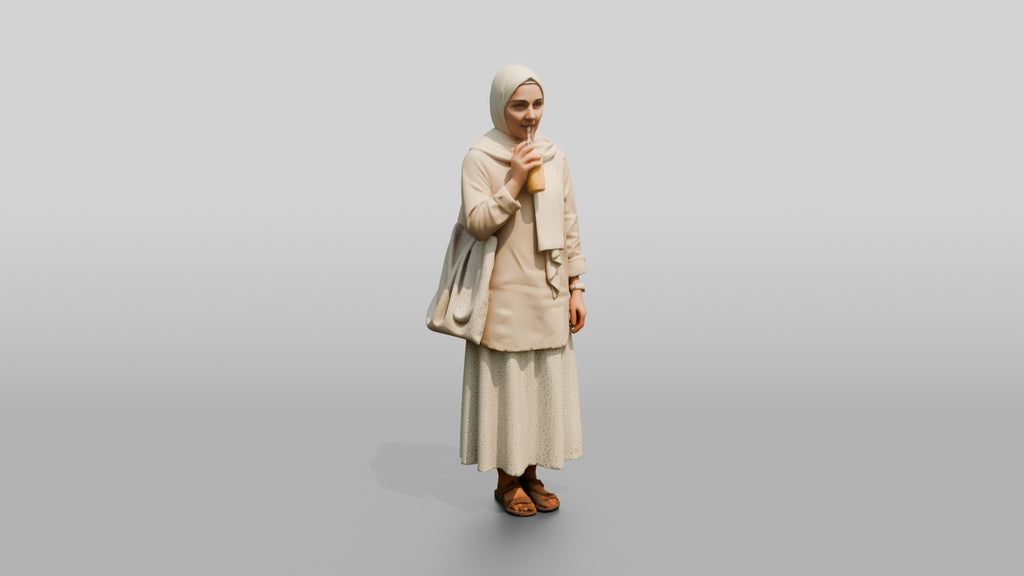Young Iraqi Woman in Hijab Drinking a Smoothie