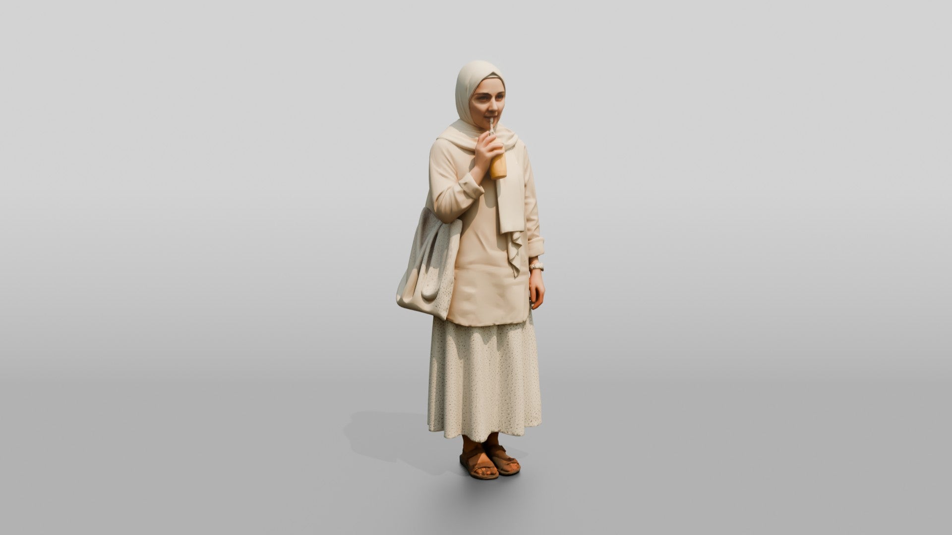Young Iraqi Woman in Hijab Drinking a Smoothie