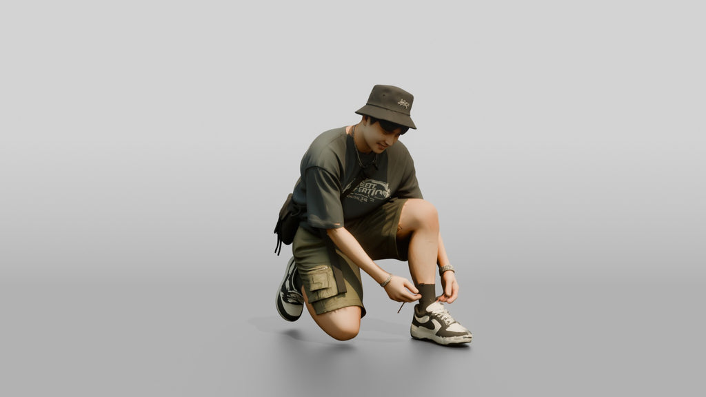 Streetwear Man Tying His Shoelace