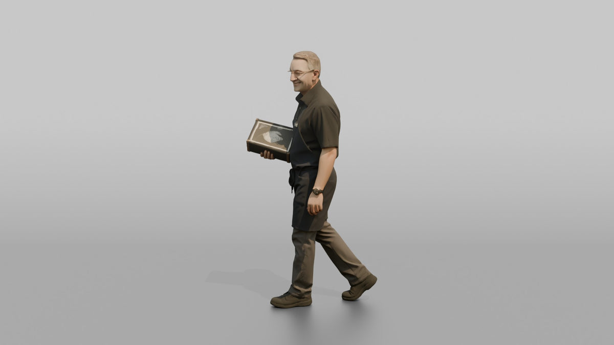 Server Woman Carrying A Stack Of Menus - 3D character model, view 4