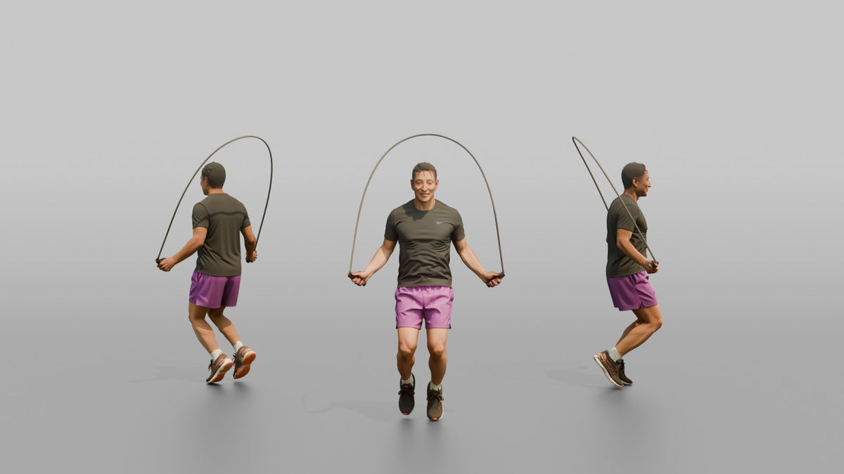 Cardio Athlete Man Mid-jump With A Jump Rope - 3D character model, view 1