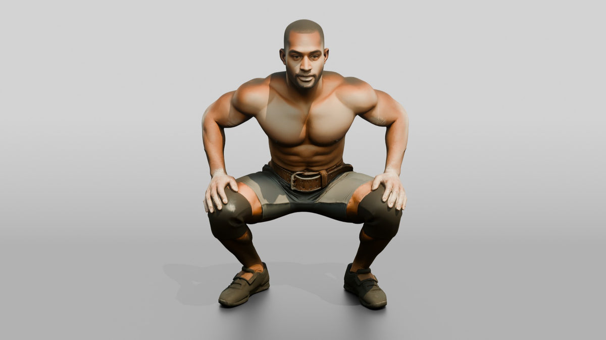 Man Squatting with Chalk Residue - 3D character model, view 5
