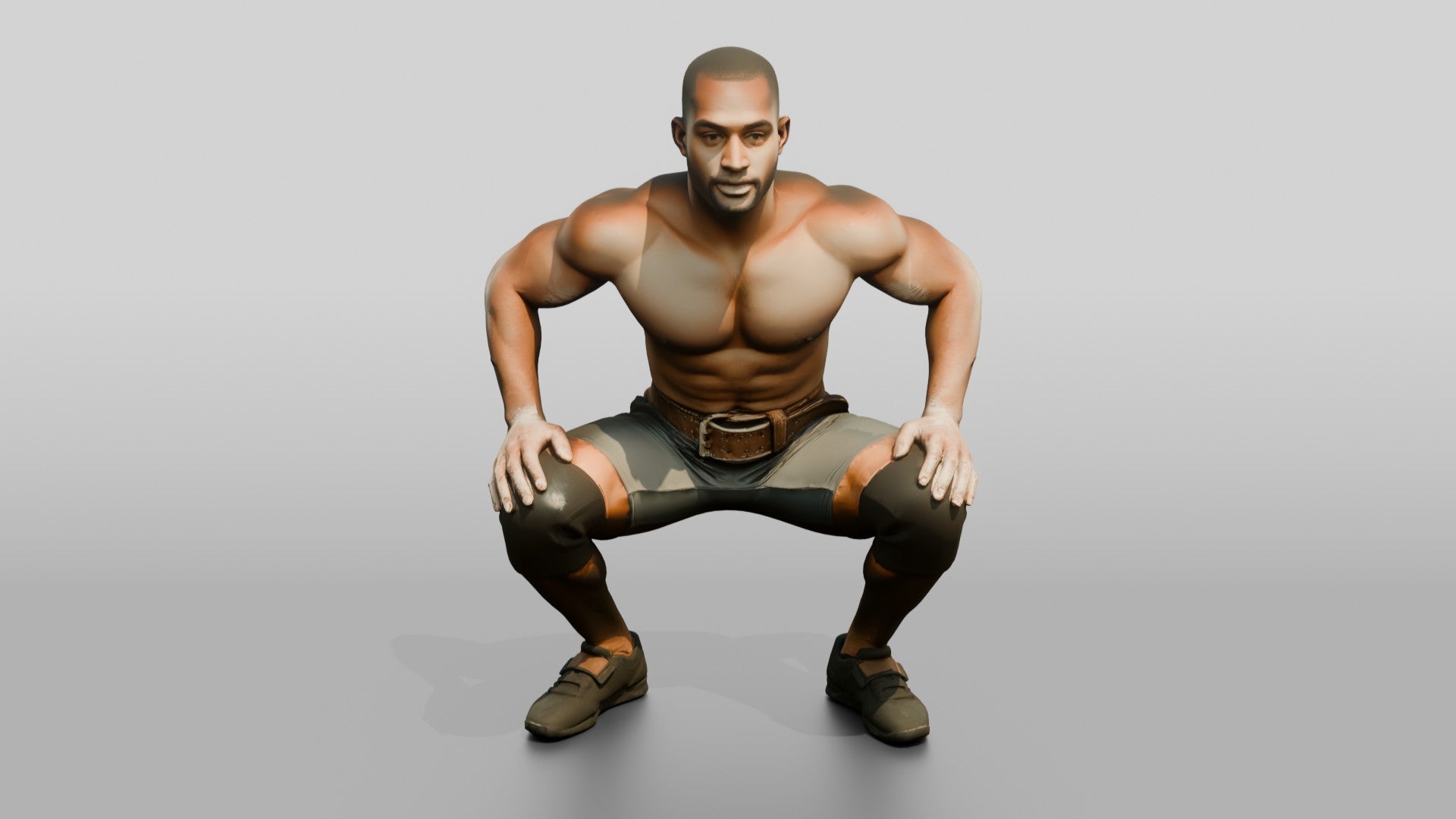 Man Squatting with Chalk Residue