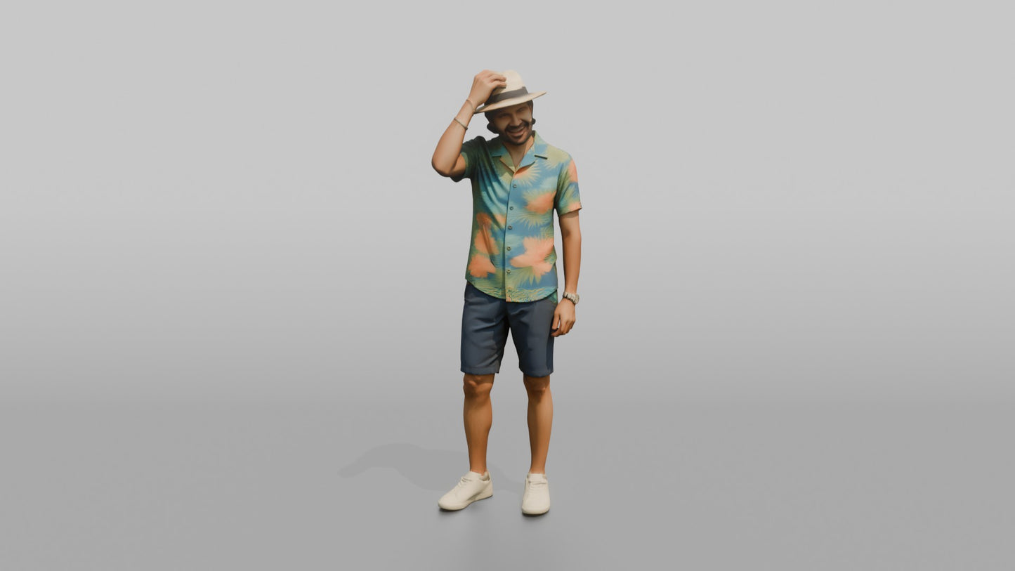 Vacationer Wearing Tropical Shirt And Shorts