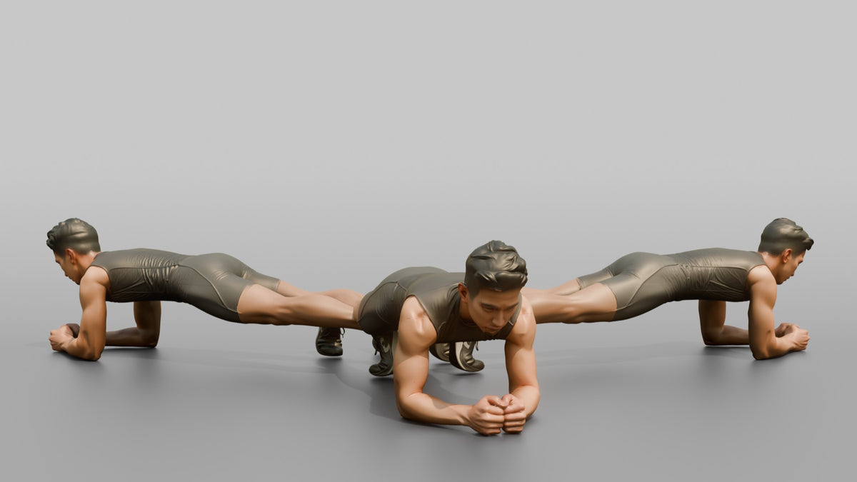 Fitness Influencer Man Holding A Plank Position - 3D character model, view 1