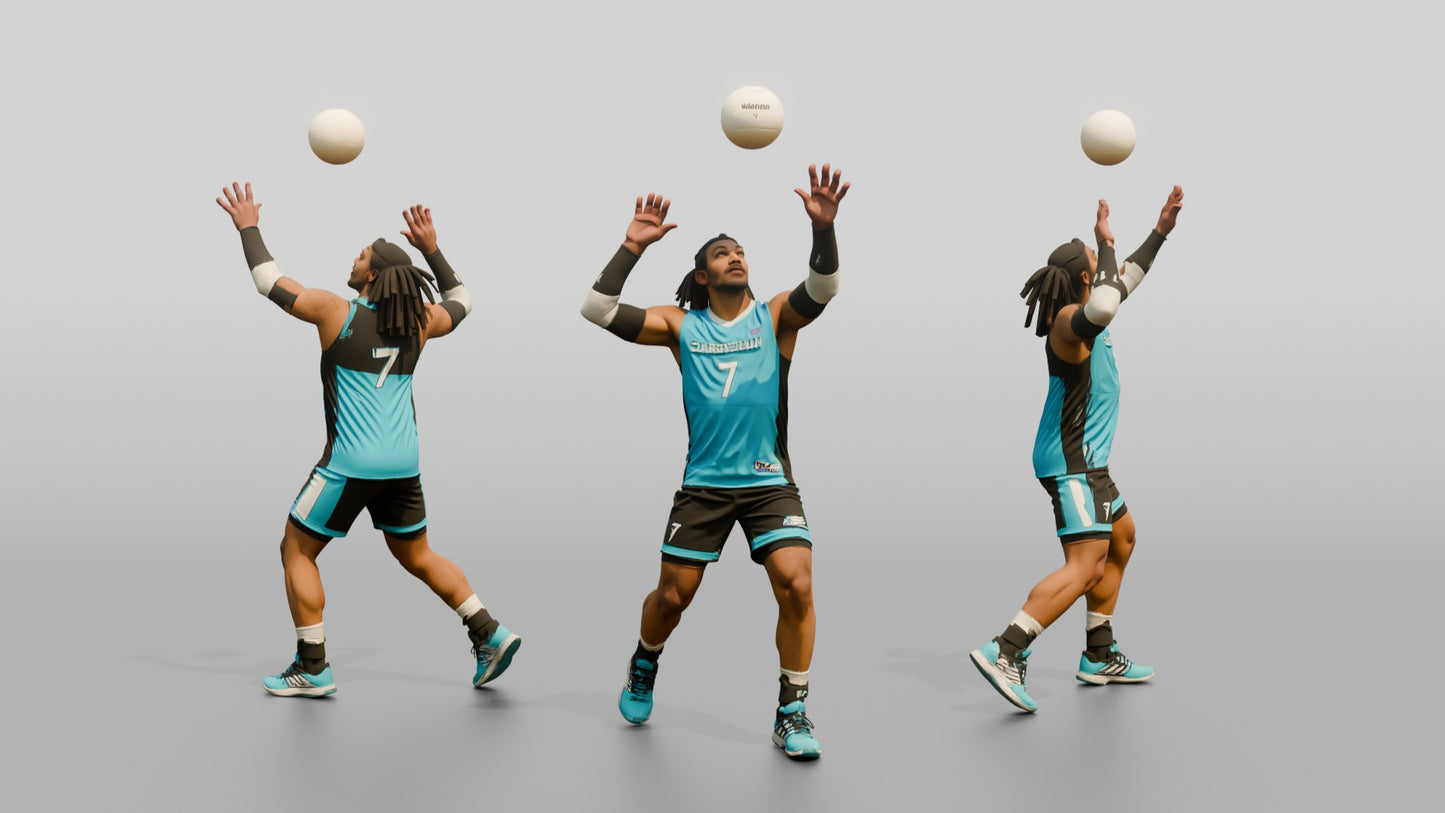Male Volleyball Player in Cyan and Black Kit