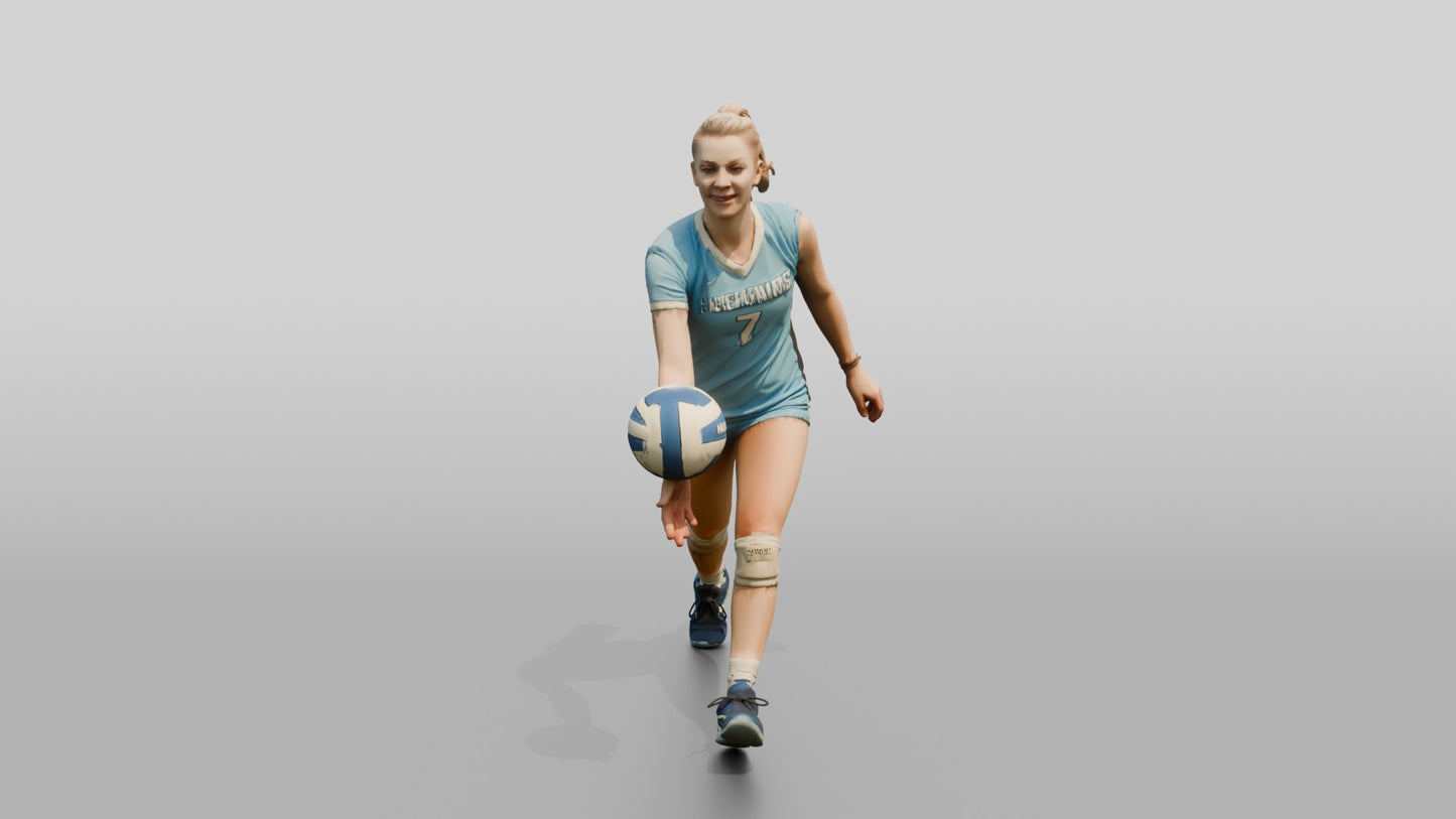 Caucasian Female Volleyball Player in Light Blue Kit