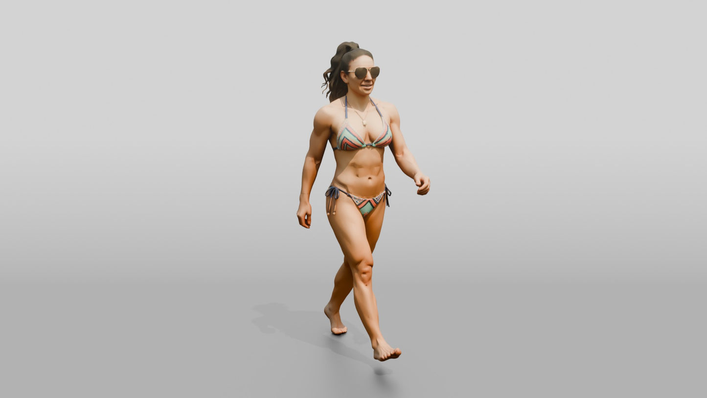 Latina Fitness Model Power-Walking on the Beach