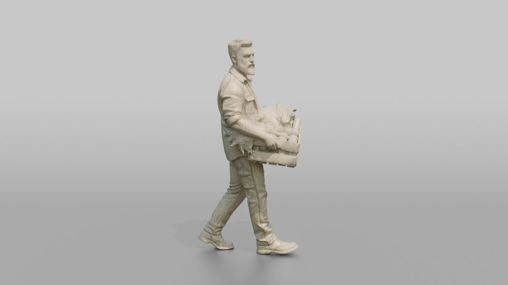 Farmer Carrying Wooden Crate Filled Harvested Organic