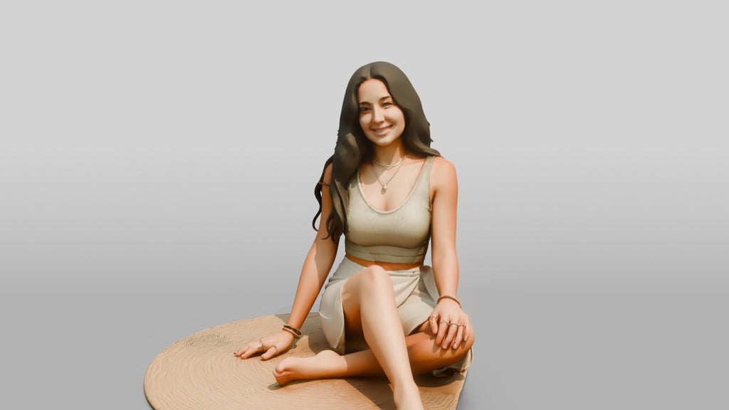 Woman Sitting on a Woven Mat