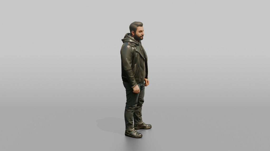 Man in Moto Jacket and Hoodie Standing