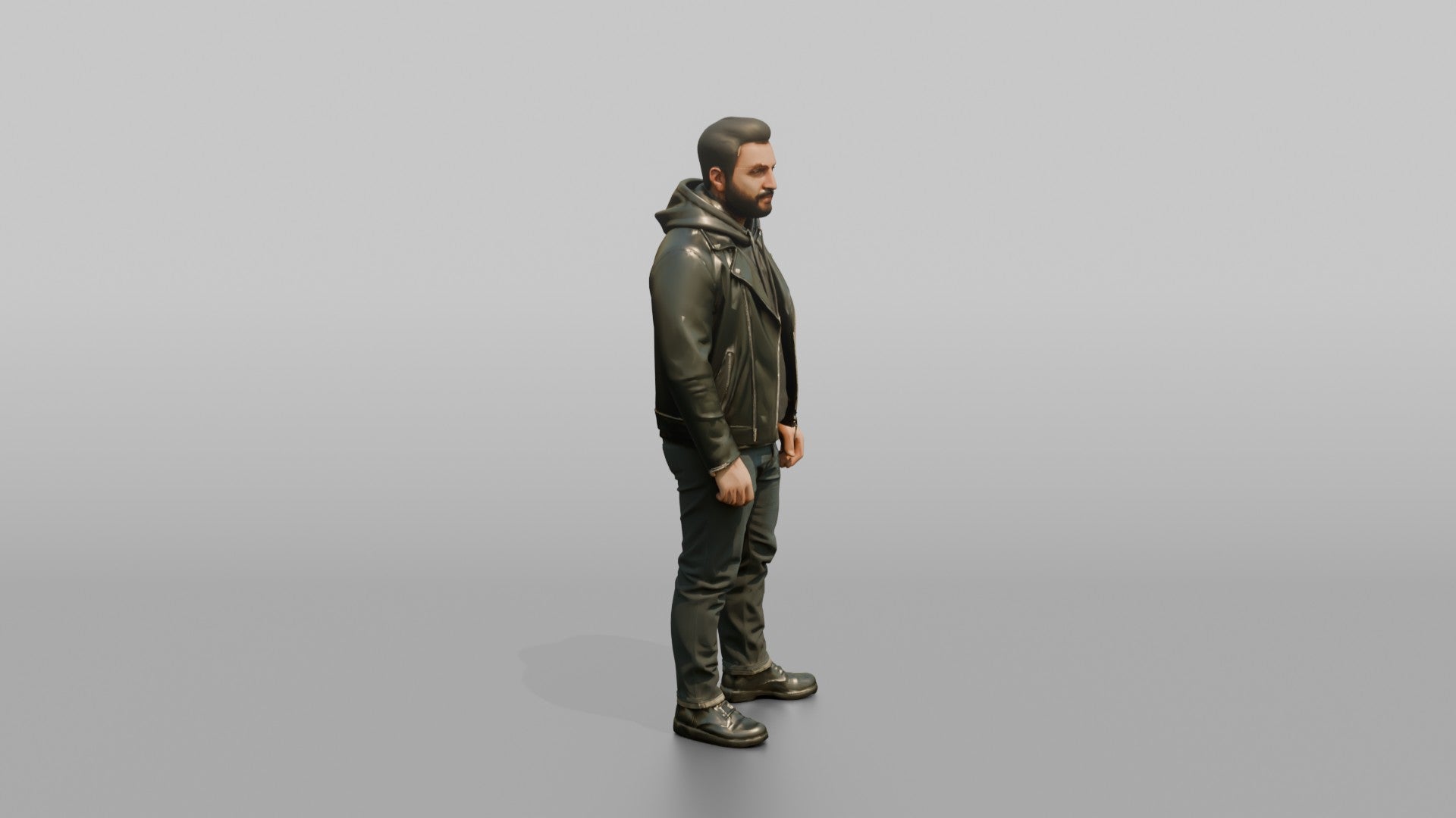 Man in Moto Jacket and Hoodie Standing