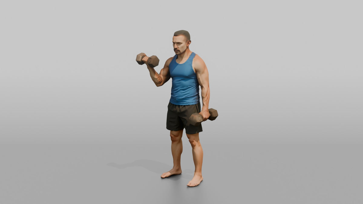 Weightlifter Man Performing A Dumbbell Bicep Curl - 3D character model, view 4