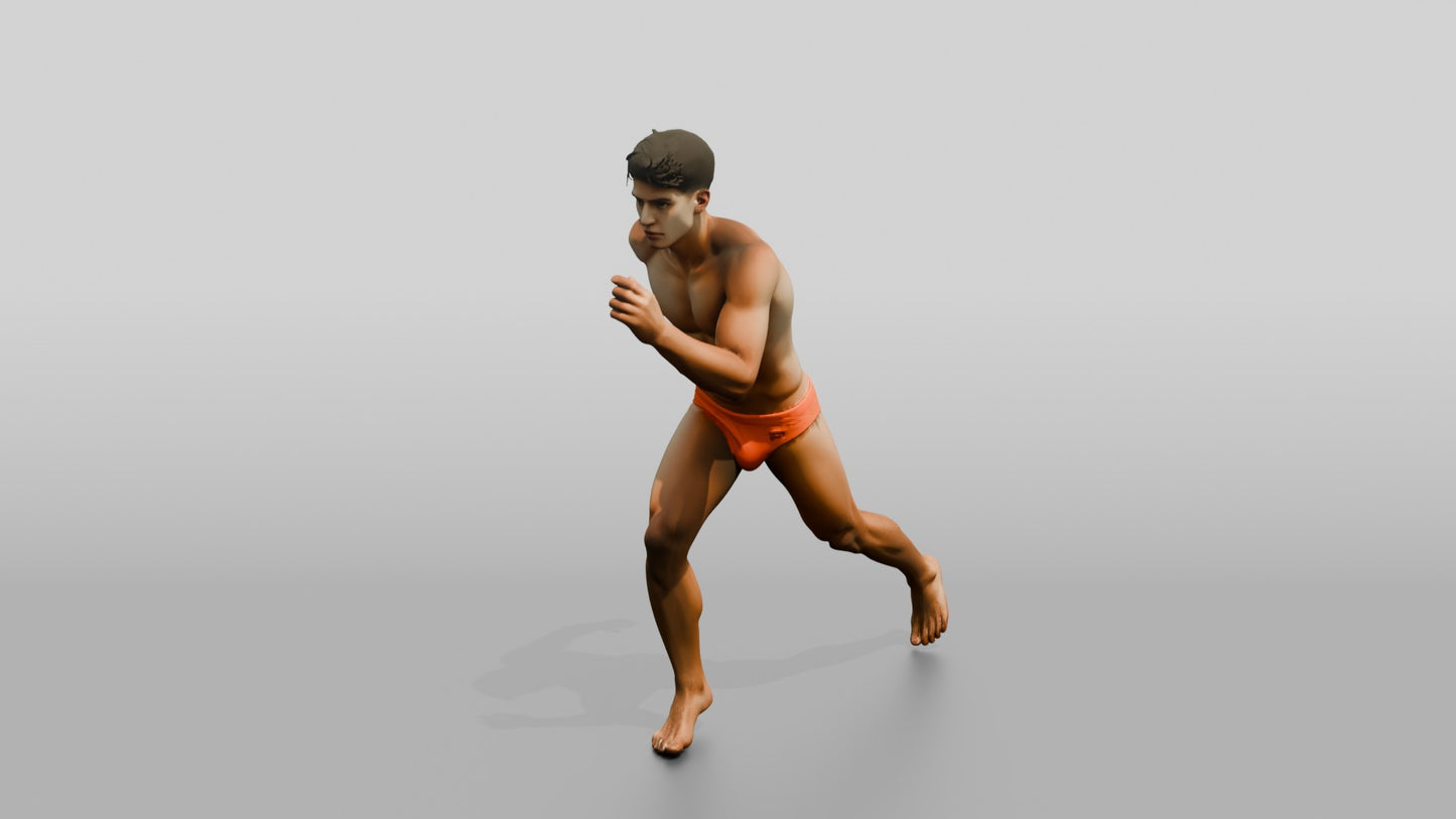 Mestizo Man in Bold Orange Swim Brief Stride