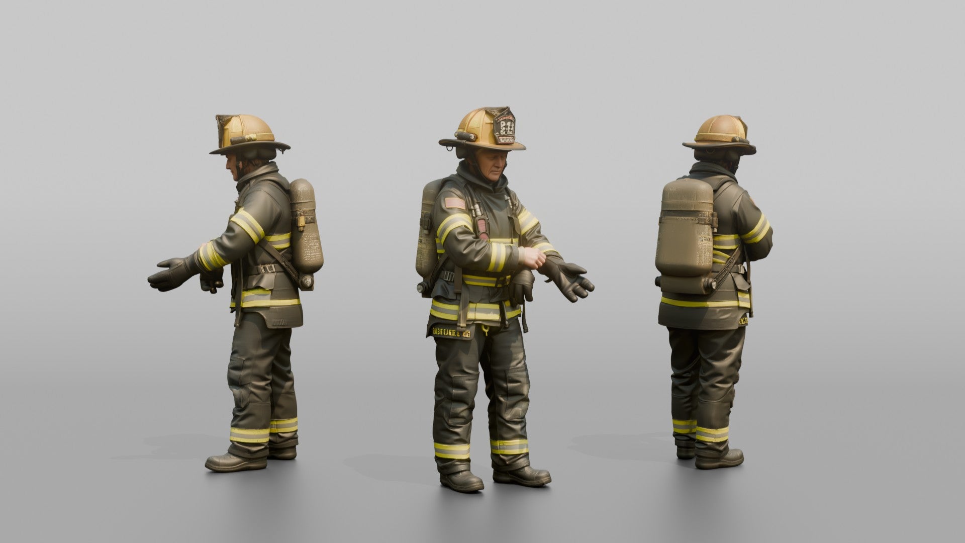 Firefighter Woman Securing Turnout Gear Gloves Onto Her Hands
