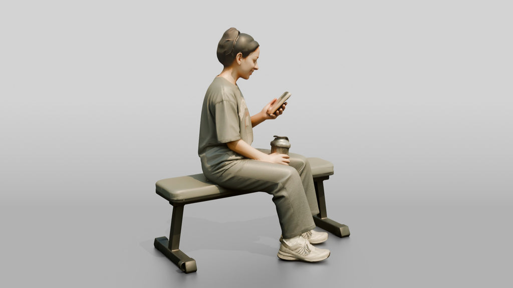 Woman Sitting with Shaker on Bench