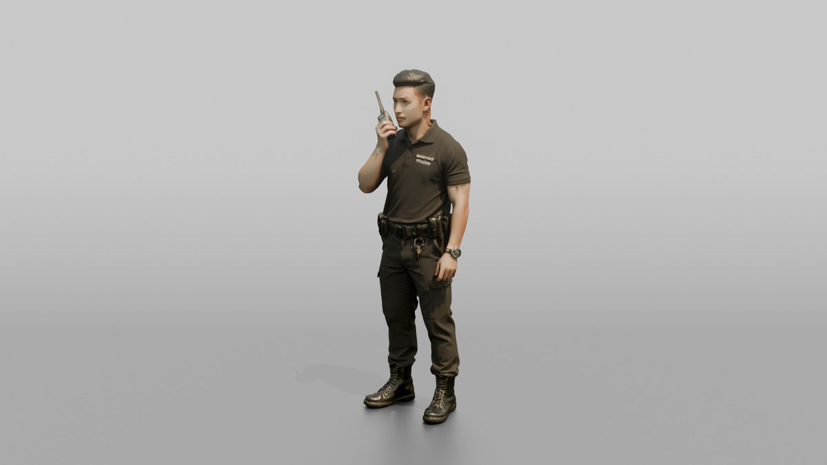 Door Staff Man Holding A Two-way Radio To The Mouth - 3D character model, view 4