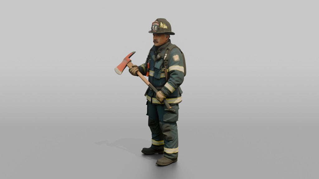 Firefighter Man Gripping a Pick-head Axe with Two Hands