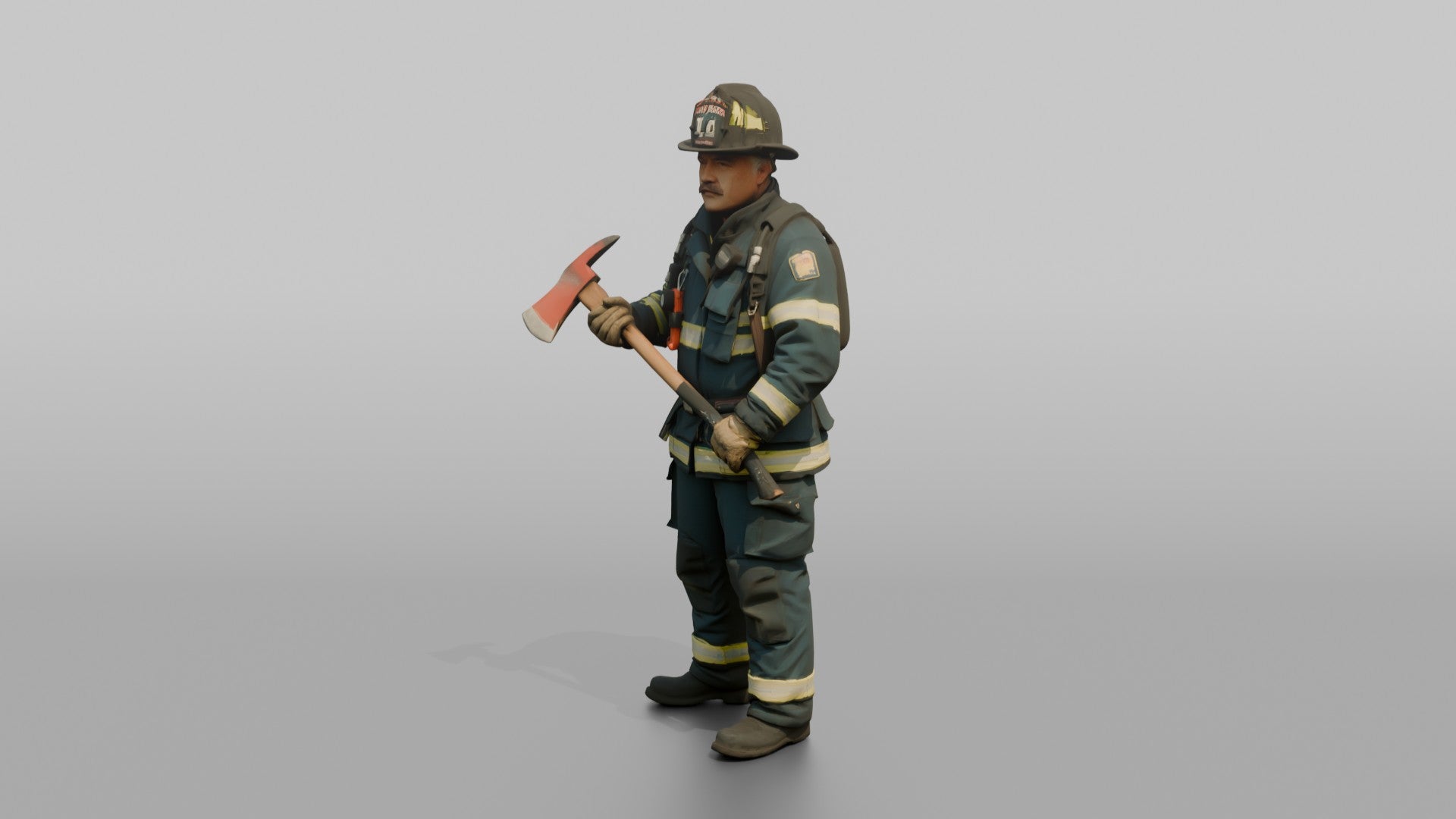 Firefighter Man Gripping a Pick-head Axe with Two Hands