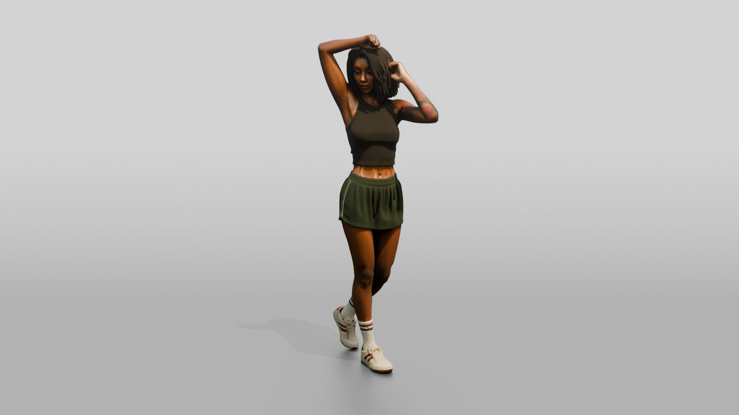 Woman Posing with Hands in Hair in Green Skort