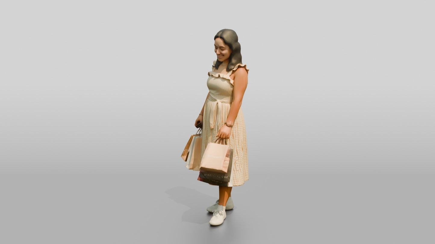 Curvy Spanish Woman Looking at Her Shopping Bags