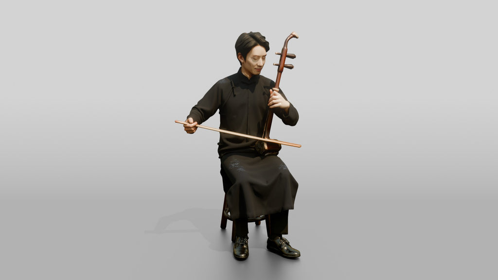 Erhu Player Bowing Traditional Instrument