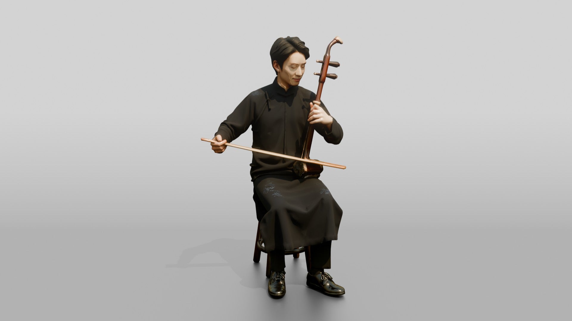 Erhu Player Bowing Traditional Instrument