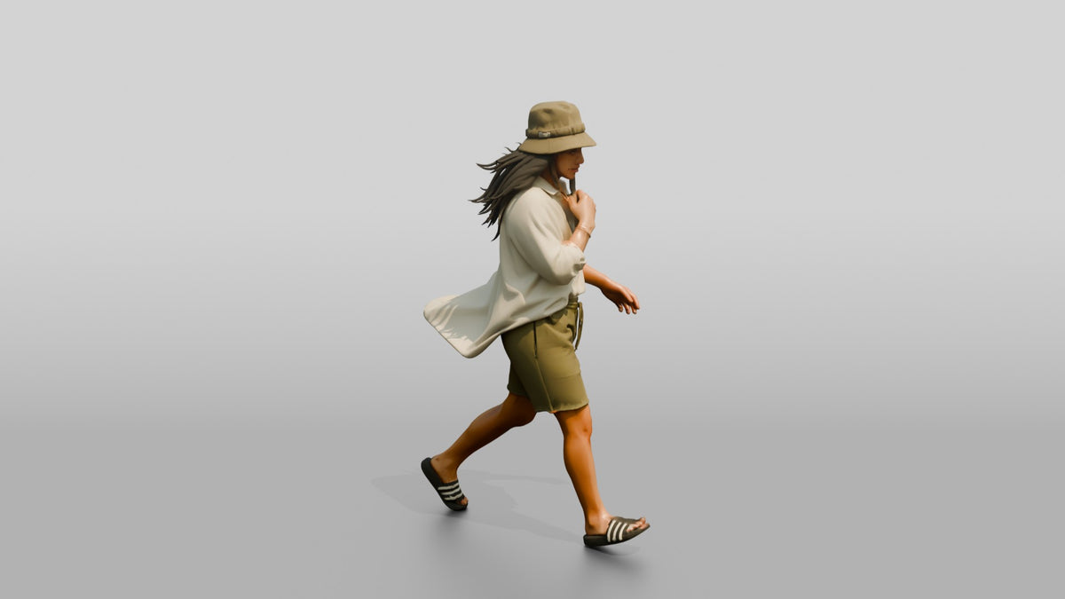 Woman Adjusting Linen Blouse Collar - 3D character model, view 2