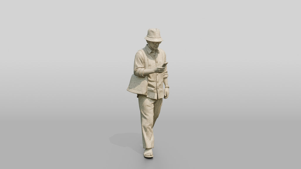 Man Checking Phone in Linen Shirt