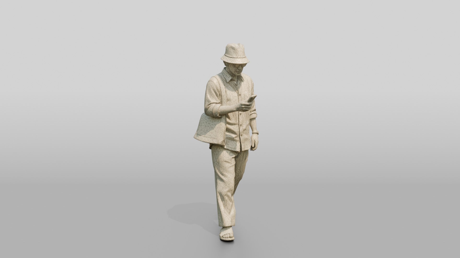 Man Checking Phone in Linen Shirt