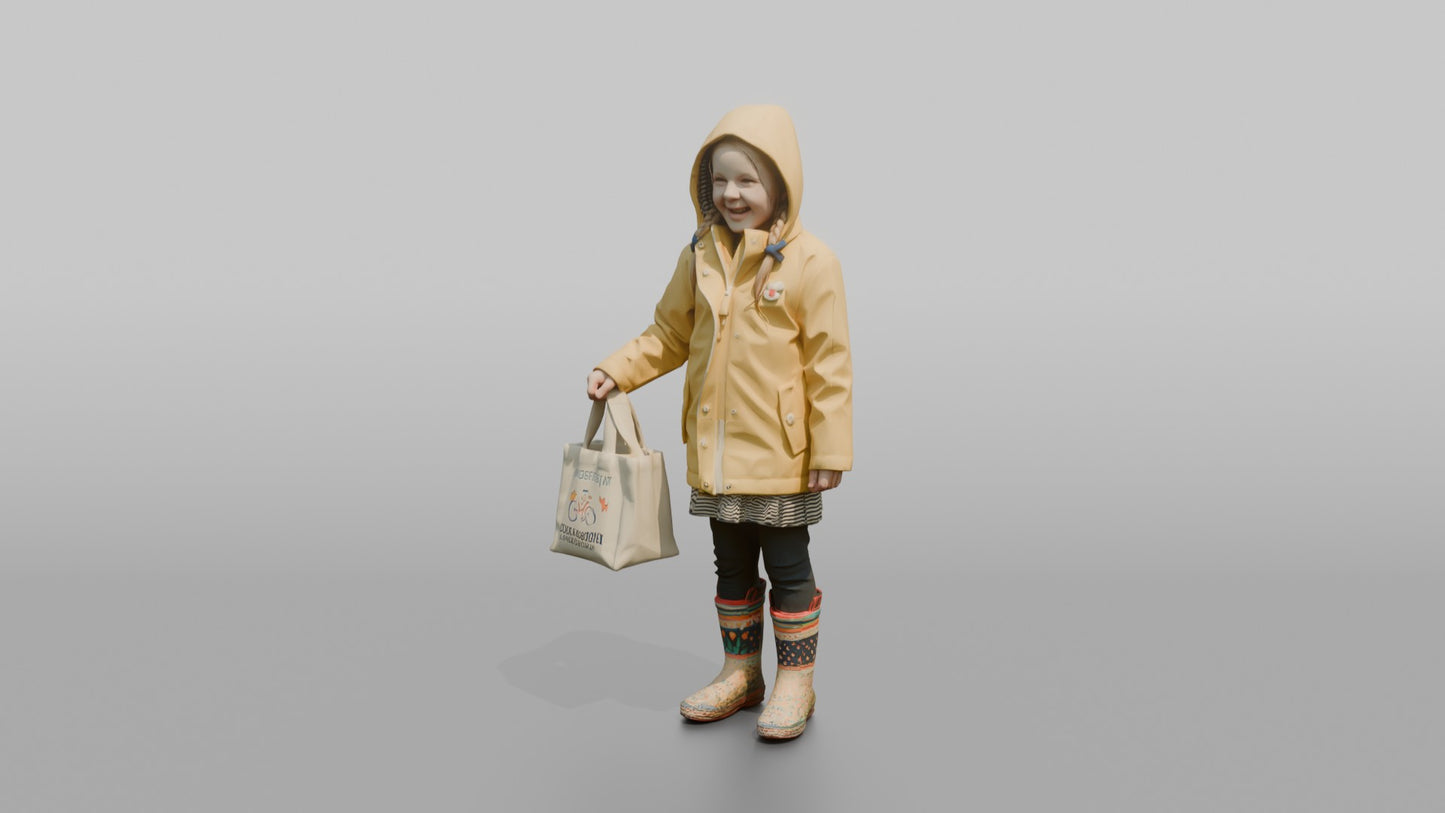 Dutch Girl Playing in a Yellow Raincoat