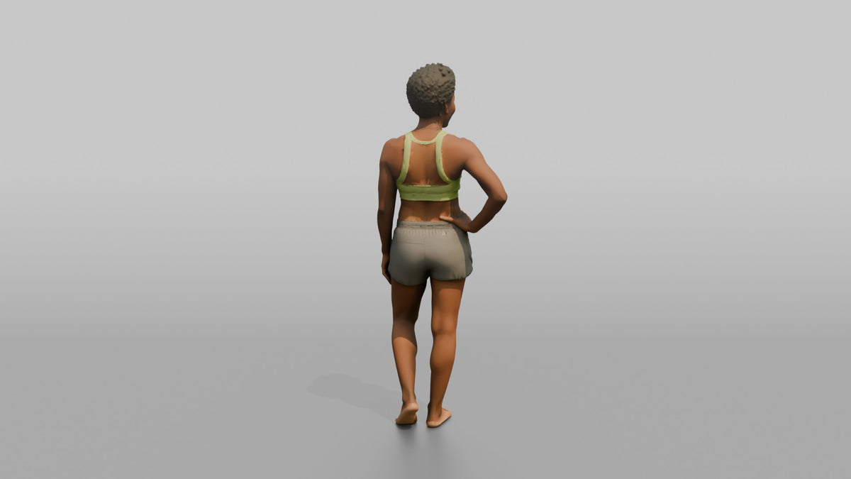 Physique Model Woman Standing In A Relaxed Athletic Stance, Hand On Hip - 3D character model, view 3