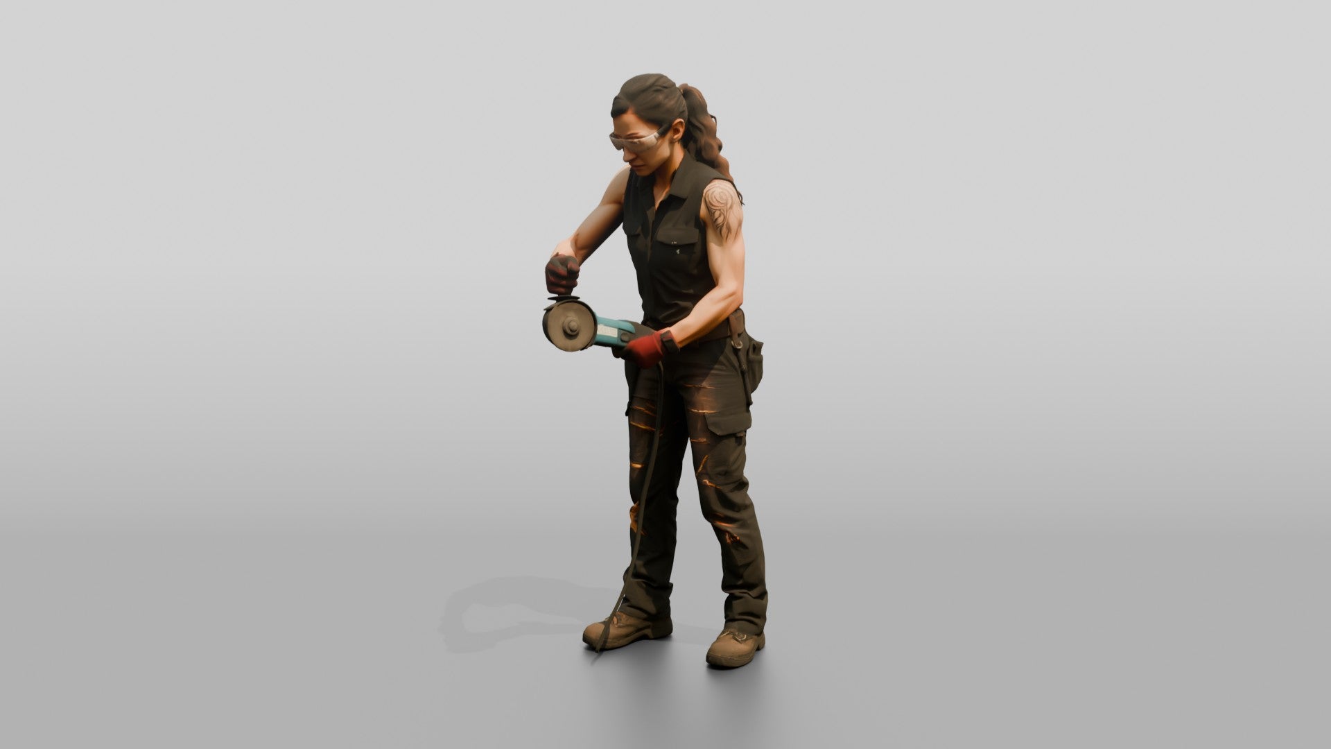 Mechanic Using an Angle Grinder
