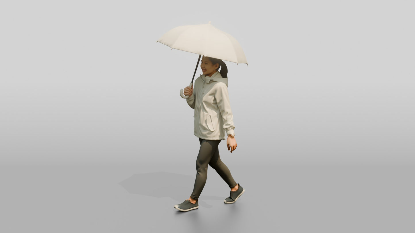 Southeast Asian Woman Walking with Clear Umbrella
