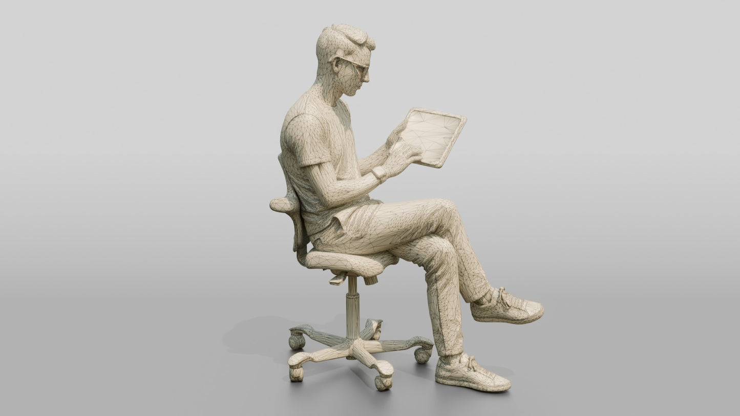 Man Seated with a Tablet and Glasses